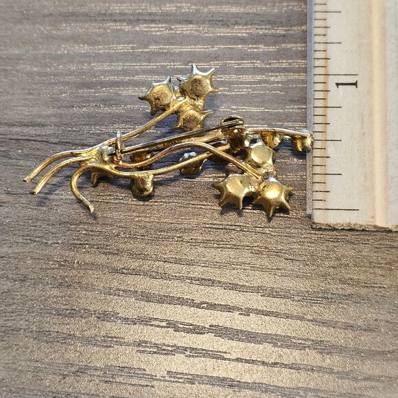Vintage Made in Austria Gold & Rhinestone Star Flower Brooch - Picture 3 of 5
